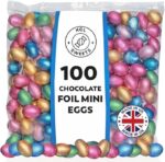 Foil Chocolate Mini Eggs - Pack of 100 Mixed Colour - Bulk Chocolate Eggs Easter Hunt Treats - Creamy Mini Chocolate Eggs for Easter Parties & Celebrations