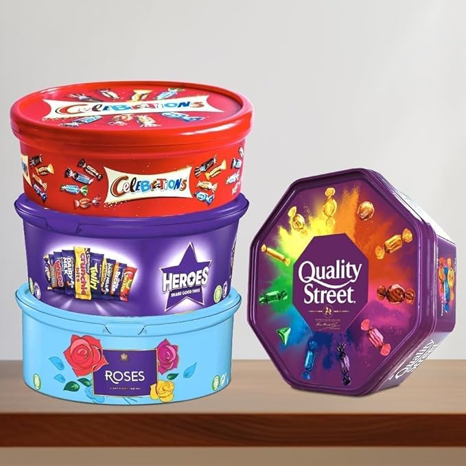 4 x Chocolate Tubs ASSORTED PACK 1 EACH Of Celebrations, Roses, Heroes and Quality Street, Swizels Sweet Shop Favourites Sharing Tub Perfect For Christmas - Image 2