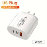 Power Up To 3 Devices Simultaneously With Our 3-Port Fast Charging USB-C Type C And USB Charger – 40W. Compatible With All Major Brands And Featuring Smart Charging Technology US Plug