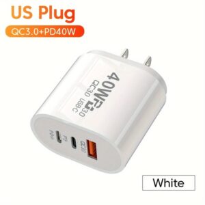 Power Up To 3 Devices Simultaneously With Our 3-Port Fast Charging USB-C Type C And USB Charger – 40W. Compatible With All Major Brands And Featuring Smart Charging Technology US Plug