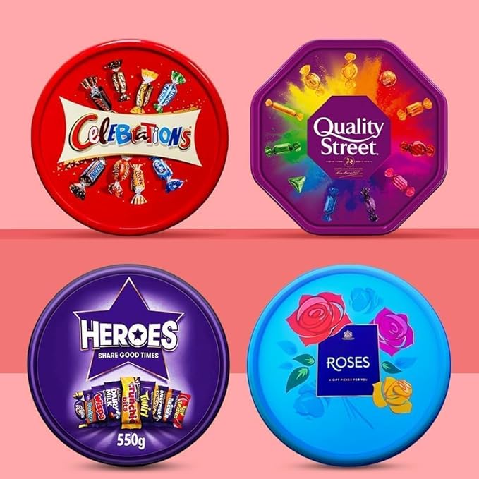 4 x Chocolate Tubs ASSORTED PACK 1 EACH Of Celebrations, Roses, Heroes and Quality Street, Swizels Sweet Shop Favourites Sharing Tub Perfect For Christmas - Image 3