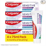 Colgate Sensitive Instant Relief Repair + Gentle Whitening Toothpaste | Instant* and Long-Lasting** Sensitivity Relief | Protective Layer with Calcium** | Fluoride Toothpaste | 4 Pack, 75ml Tubes