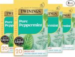 Twinings Pure Peppermint Flavoured Tea Bags – 80 Biodegradable Bags (Multipack of 4 x 20), Caffeine & Sugar Free Herbal Tea for Digestion & Refreshment, Natural Peppermint Flavor