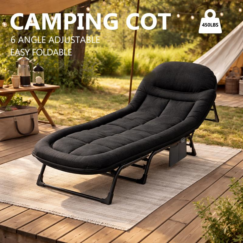 Camping Cot for Adults, 6 Angle Adjustable Folding Camping Bed with Mattress, Foldable Camping Bed for Camp, Office, Outdoor, Lightweight Camping Cot with Carry Bag Supports 450 lbs - Image 2