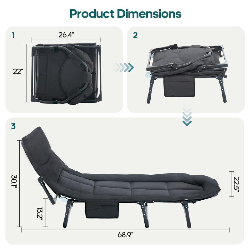 Camping Cot for Adults, 6 Angle Adjustable Folding Camping Bed with Mattress, Foldable Camping Bed for Camp, Office, Outdoor, Lightweight Camping Cot with Carry Bag Supports 450 lbs - Image 3