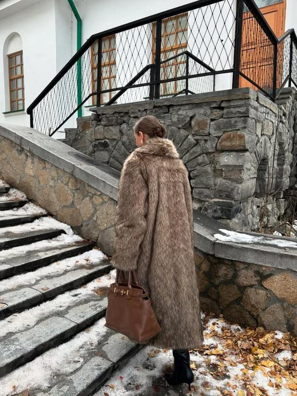 Women's Solid Color Open Faux Fur Coat, Loose Fit Jacket, Elegant Long Sleeve Waterfall Collar Outerwear for Fall & Winter, Women's Clothing for Daily Wear, Clothing for Women - Image 3