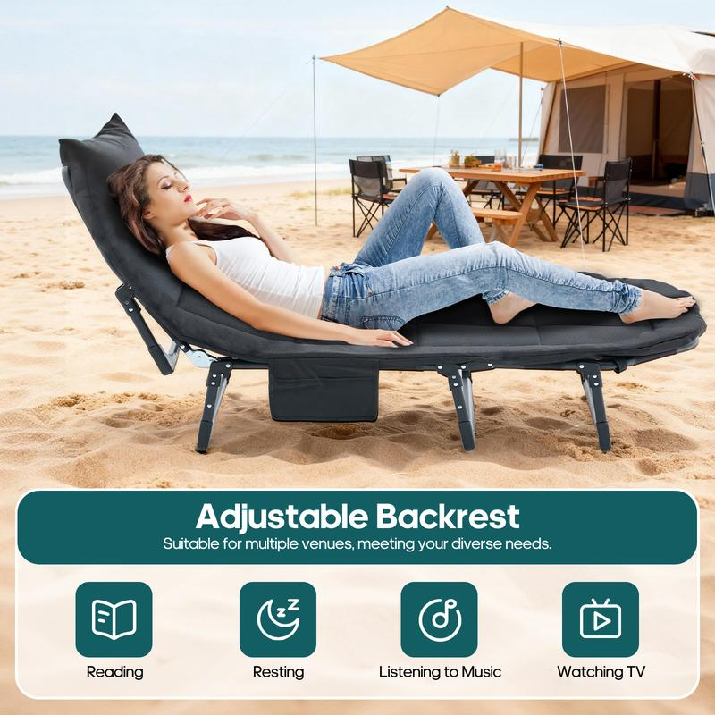 Camping Cot for Adults, 6 Angle Adjustable Folding Camping Bed with Mattress, Foldable Camping Bed for Camp, Office, Outdoor, Lightweight Camping Cot with Carry Bag Supports 450 lbs - Image 4