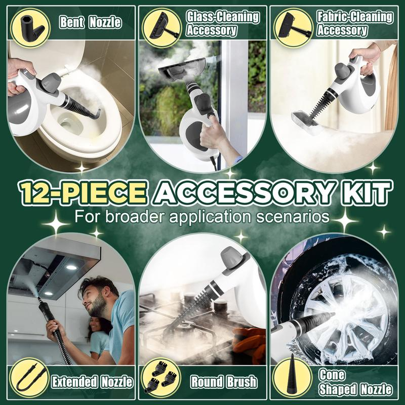 Pressurized Handheld Multi-Surface Natural Steam Cleaner with 12 pcs Replacement Parts , Multi-Purpose Steamer for Home Use, Kitchen and Car - Image 5