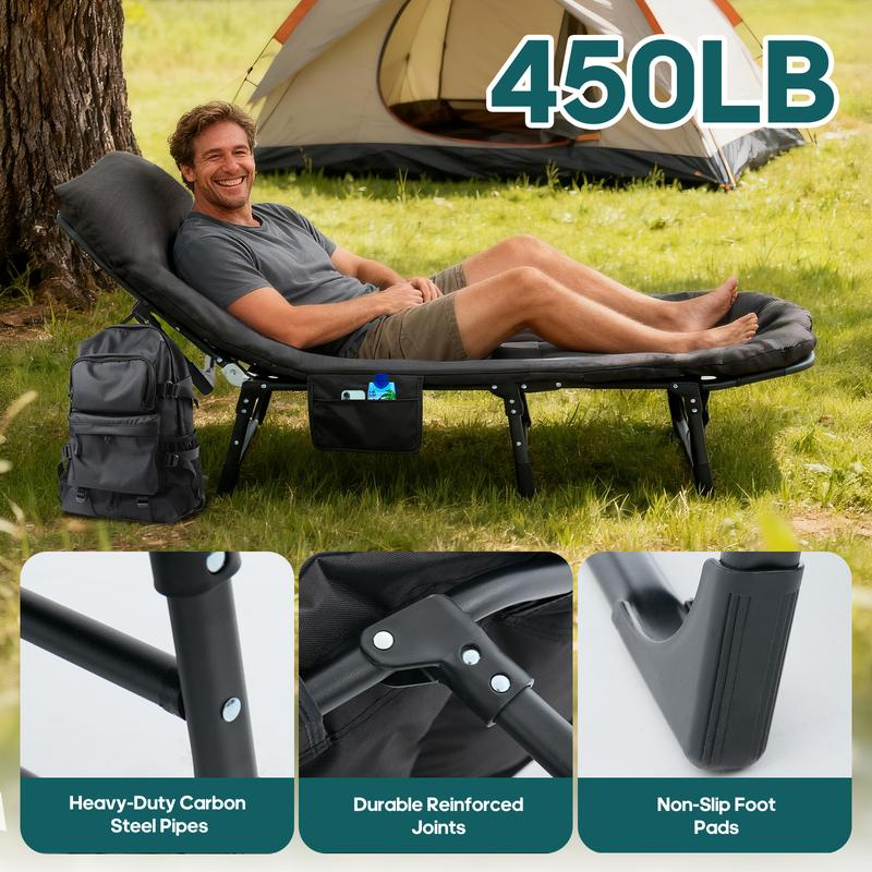 Camping Cot for Adults, 6 Angle Adjustable Folding Camping Bed with Mattress, Foldable Camping Bed for Camp, Office, Outdoor, Lightweight Camping Cot with Carry Bag Supports 450 lbs - Image 6