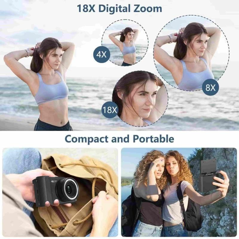 4K Digital Camera for Photography, Y2K Foldable Screen Portable Vlogging Camera with 32GB SD Card, Wrist Strap, Self Timer, Anti-Shake, 16X Digital Zoom, Ideal Gift for Girls, Boys Teenagers, and Beginners, Birthday Christmas Valentine's Day Gift - Image 6