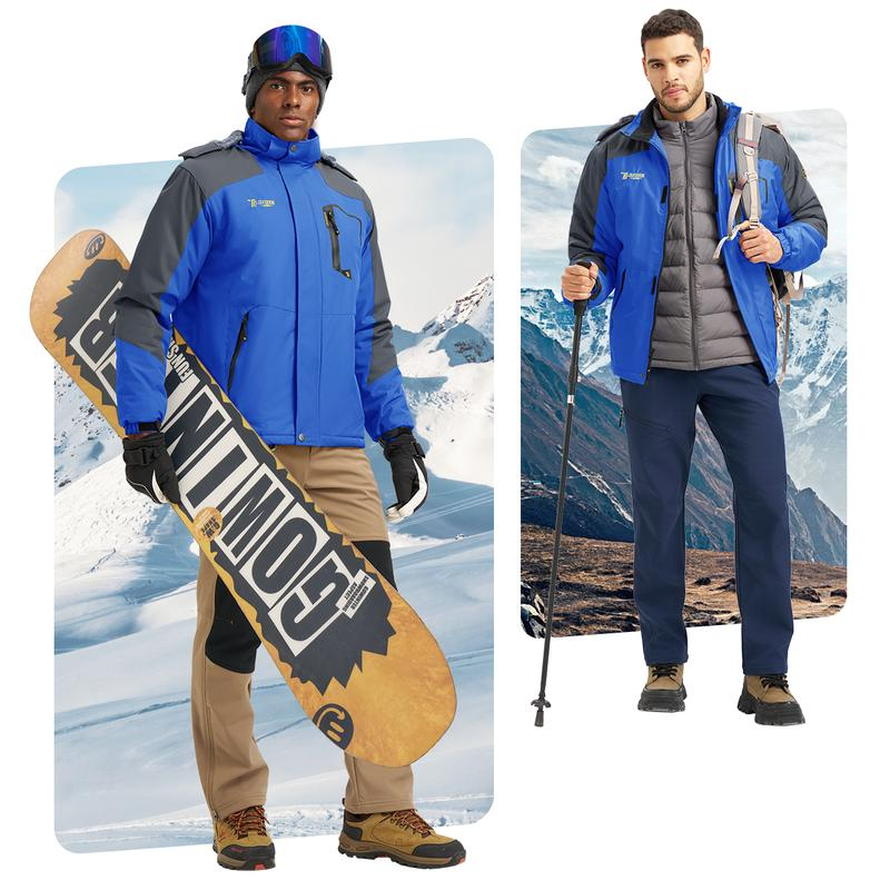 Men's Ski Snow Jacket Waterproof Insulated Fleece Outdoor Mountain Hooded Winter Coat Sporty Breathable Outerwear big tall men clothing Size up to XXXXL - Image 7