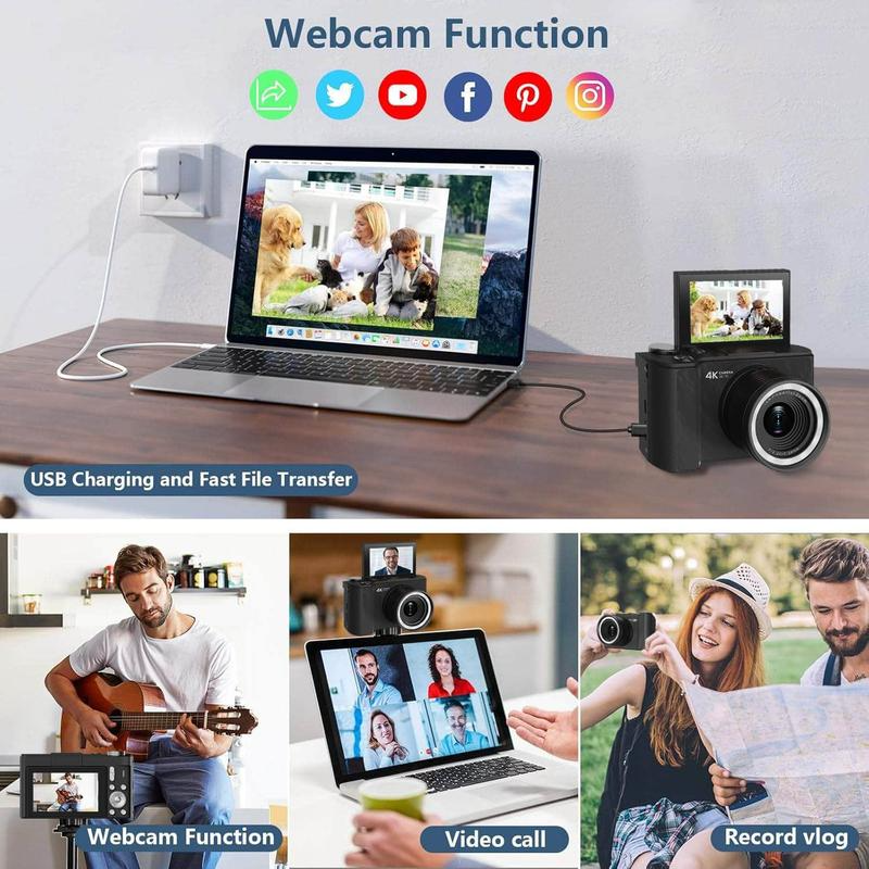 4K Digital Camera for Photography, Y2K Foldable Screen Portable Vlogging Camera with 32GB SD Card, Wrist Strap, Self Timer, Anti-Shake, 16X Digital Zoom, Ideal Gift for Girls, Boys Teenagers, and Beginners, Birthday Christmas Valentine's Day Gift - Image 7