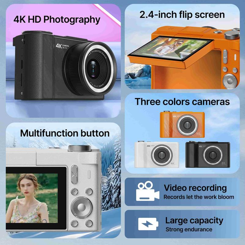 4K Digital Camera for Photography, Y2K Foldable Screen Portable Vlogging Camera with 32GB SD Card, Wrist Strap, Self Timer, Anti-Shake, 16X Digital Zoom, Ideal Gift for Girls, Boys Teenagers, and Beginners, Birthday Christmas Valentine's Day Gift - Image 9