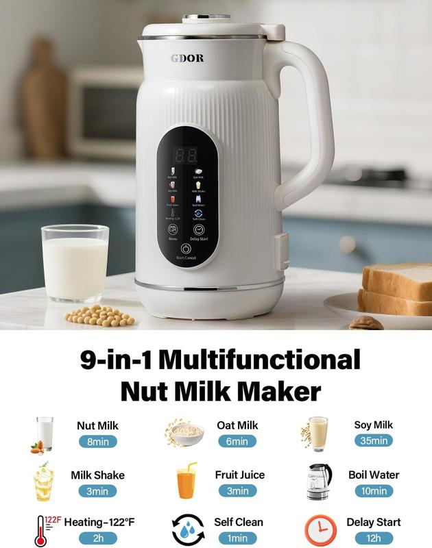 8-in-1 Multifunctional Automatic Nut Milk Machine&Coffee Maker, 32oz Auto Self-Cleaning, Delay Start, Keep Warm, Boil Water – Stainless Steel, Christmas gifts - Image 7