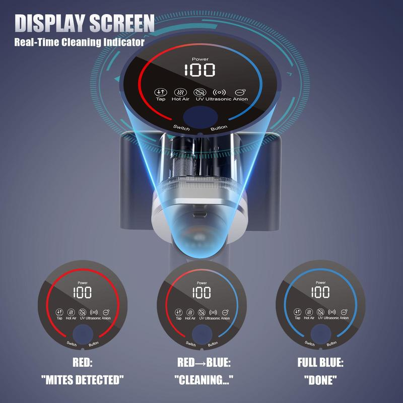 Mattress Vacuum Cleaner for Dust Mites Removal, Bed Vacuum with UV-C Light & 149℉ Hot Air & Aroma Tablet & LED Display, Hyper Helix Motor&16Kpa Powerful Suction Double-Cup Handheld Vacuum Cleaner With HEPA Filter for Bed Couch Sofa - Image 5